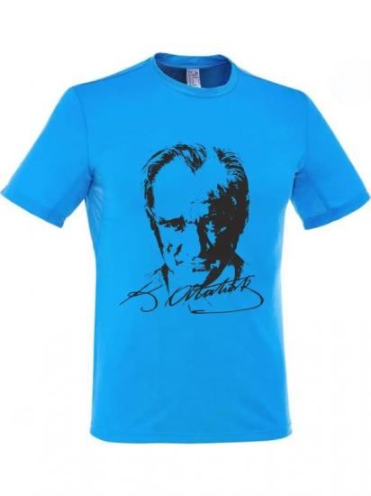 Atatürk Baskılı Mavi Tişört
